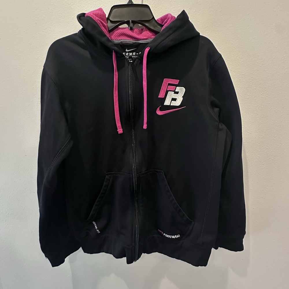 Nike Hoodie Embroidered Womens Sm Black Dri-Fit Swoosh Full Zip Sweatshirt‎